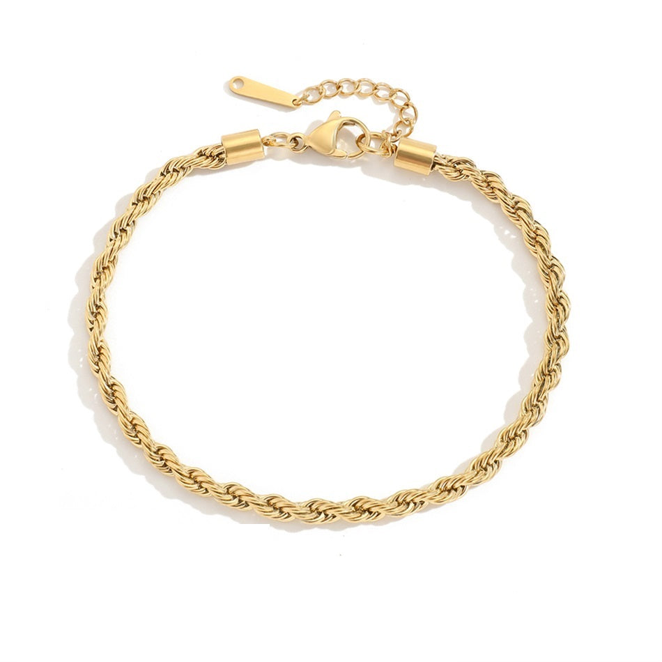 Ladies Gold Plated 316L Stainless Steel Twisted Rope Anklets