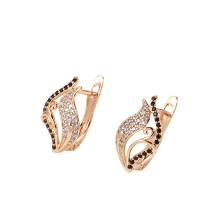 Ladies Rose Gold Curly Leaf Shape Natural Crystals Earrings