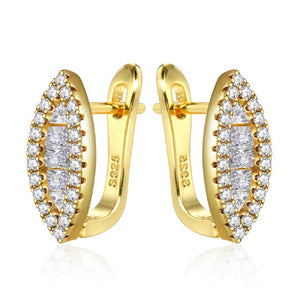 Ladies S925 Gold Silver Eye Shape Crystals Earrings
