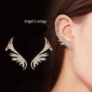 Angel Wings Rhinestone Dangling Crystal Ear Cuff Crawlers Earrings