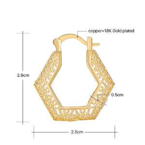Octagon Cut Slopes Geometric Floral Hollow Cutout Hoop Earring