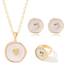 Load image into Gallery viewer, Ladies White Heart Celestial Pendant Necklace Earring Ring 4Pc Set

