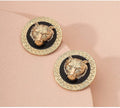 Ladies Gold Plated Tiger Head Pendant Stud Earrings