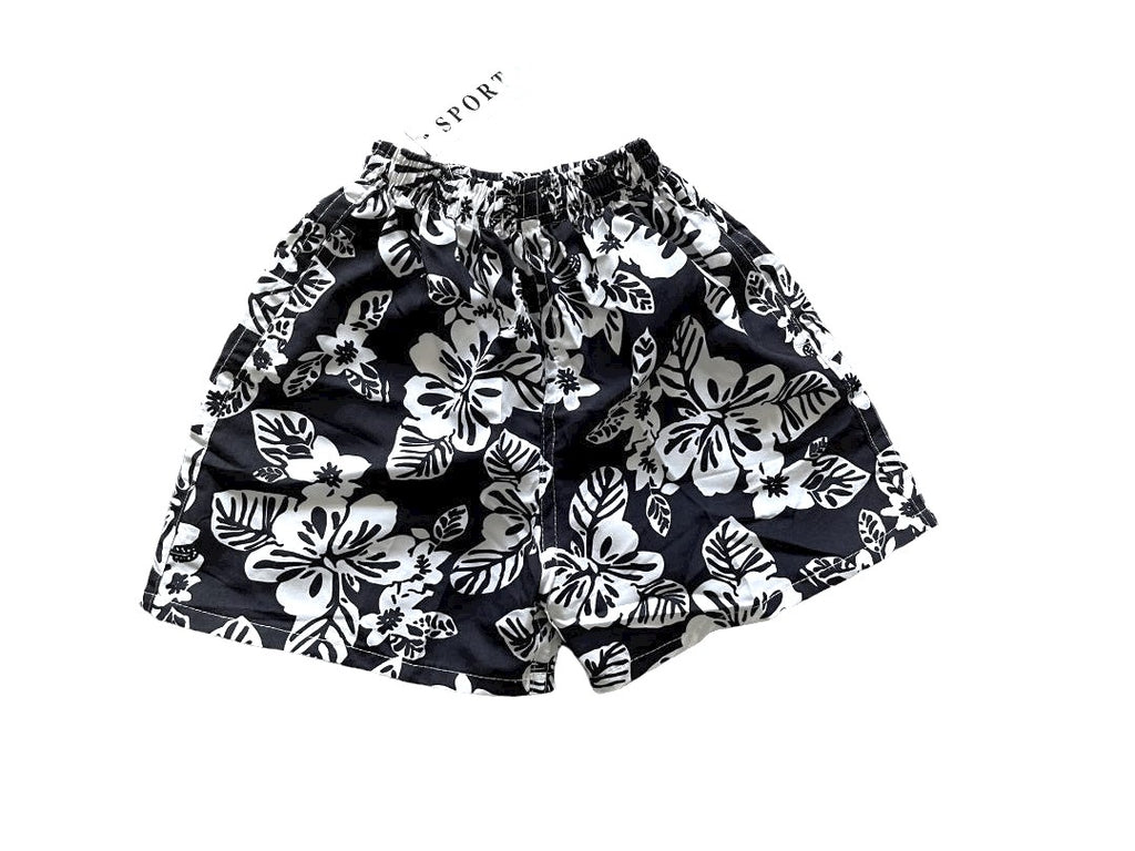 Boys Black & White Sports Large Floral Swimming Shorts