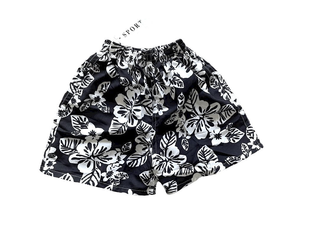 Boys Black & White Sports Large Floral Swimming Shorts