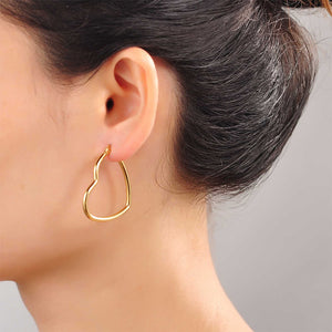 Bold Gold Silver Stainless Steel Heart Shape Hoop Earrings