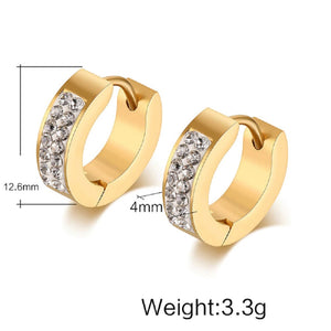 Gold Small Stainless Steel Crystal Small Huggie Hoop Earrings