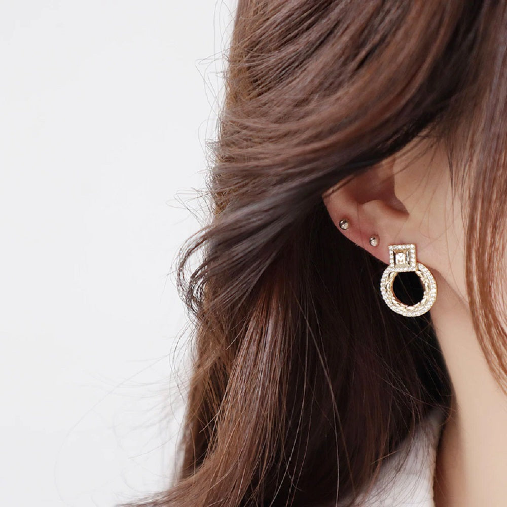 14K Gold Plated Round  Mircro Inlaid AAA Zirconia Stud Earrings