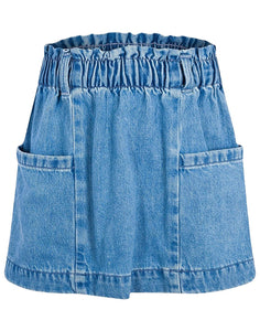 Girls Blue Denim Elasticated Waist Cotton Skirt