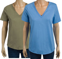Load image into Gallery viewer, Ladies Plain Pure Cotton V Neck Short Sleeve Tee Shirt Jersey Top
