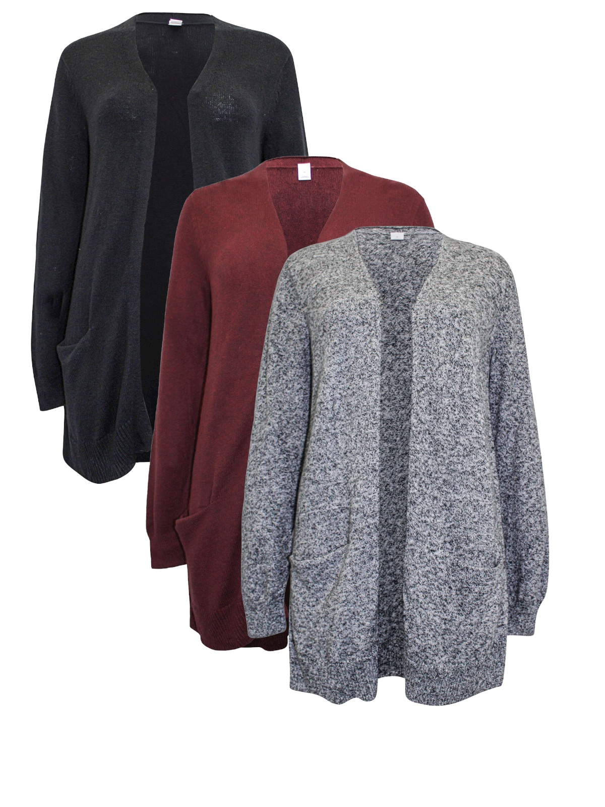 Ladies Long Line Open Front Pocket Long Sleeve Cardigan