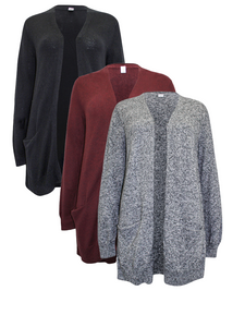 Ladies Long Line Open Front Pocket Long Sleeve Cardigan