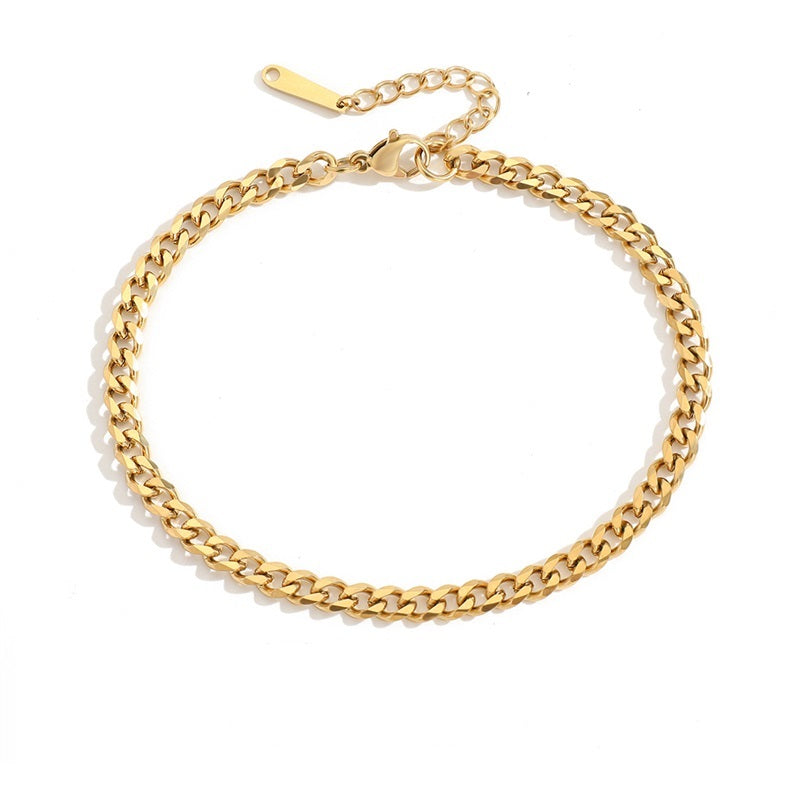 Ladies Gold 316L Stainless Steel Cuban Foot Curb Chain Anklets
