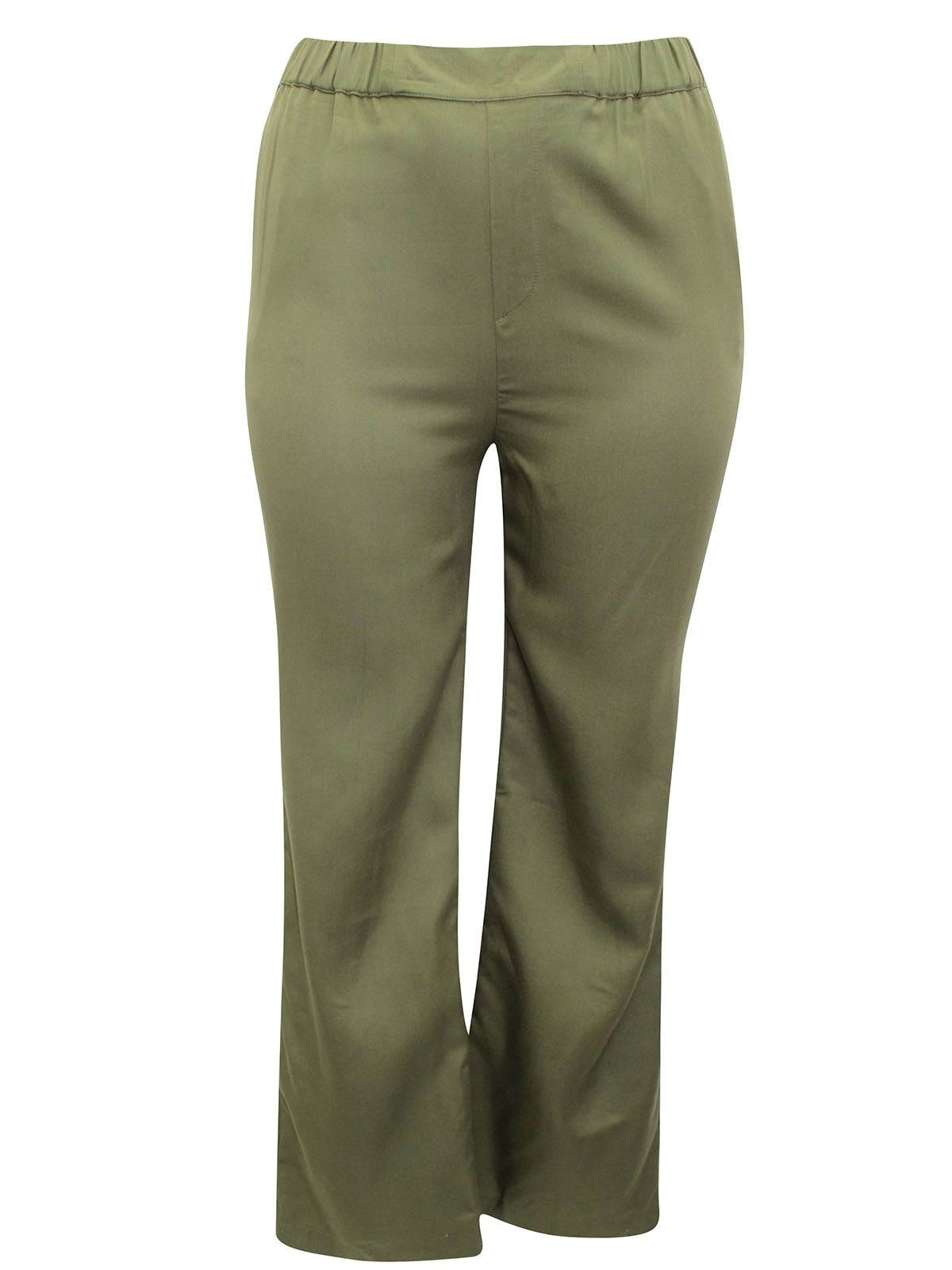 Ladies Lily Ella Khaki Pull On Elasticated Full Length Plus Size Trousers