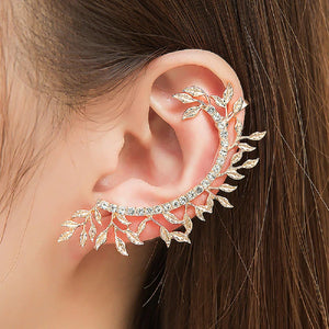 Gold Leaf Branch Rhinestones Ear Cuff Climbers Earrings