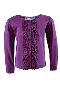 Girls Purple Knot So Bad Cotton Rich Long sleeve Button Down Frill Top.