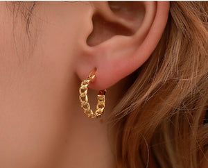 Ladies Gold Plated Cutout Chain Link Creole Huggie Earrings