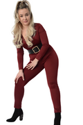 Ladies Burgundy Wrap V-Neck Long Sleeve Jumpsuit