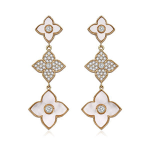 Ladies White Four-Leaf Clover Zircon Crystal Dangling Stud Earrings