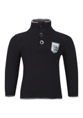 Boys Black High Neck Buttoned Cotton Knitted Jumpers