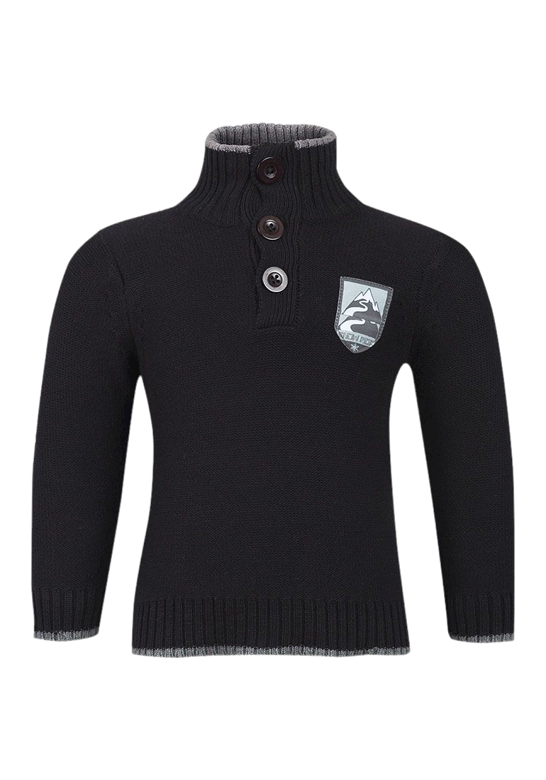 Boys Black High Neck Buttoned Cotton Knitted Jumpers