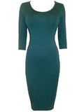 Teal Midi Bodycon Stretchy Jersey Tube 3/4 Sleeve Dress