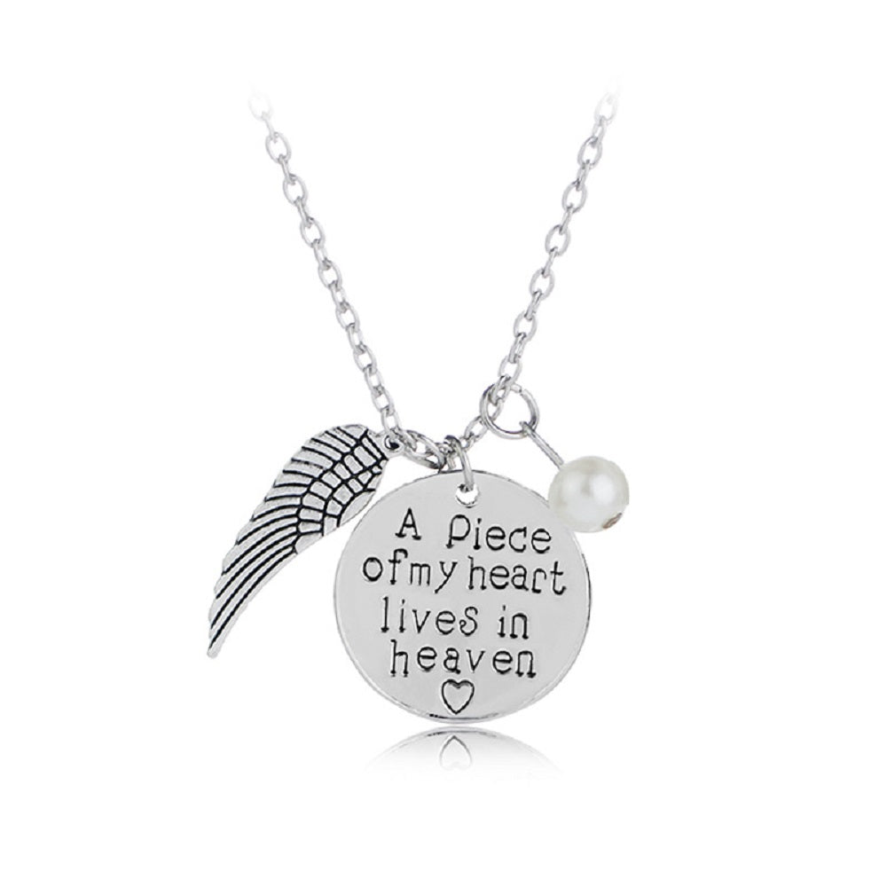 Memorial Necklace A piece of my heart lives in heaven Sympathy Pendant Necklace
