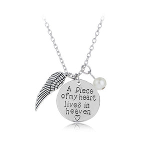Memorial Necklace A piece of my heart lives in heaven Sympathy Pendant Necklace