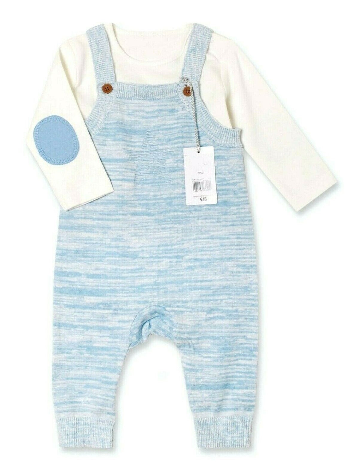 Baby Boys Blue and Cream 2 Piece Romper Dungaree Set