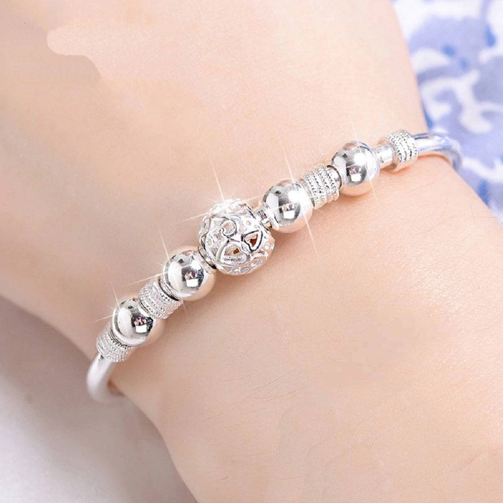 Ladies 925 Sterling Silver Lucky Ball Beads Charms Bracelet