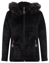 Load image into Gallery viewer, Girls Black Soft Fleece Faux Fur Trim Hood Warm Winter Jacket
