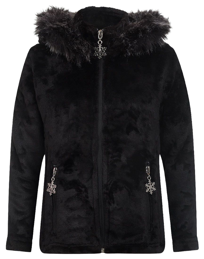 Girls Black Soft Fleece Faux Fur Trim Hood Warm Winter Jacket