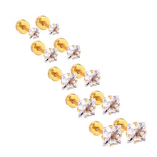 Load image into Gallery viewer, Unisex Gold Plated Hypoallergenic Square CZ Crystals Screw Back Stud Earring
