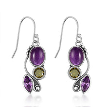 Load image into Gallery viewer, Ladies Vintage 925 Silver Purple Moonstone Leaf Spiral Drop Earring

