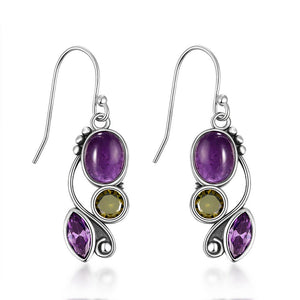 Ladies Vintage 925 Silver Purple Moonstone Leaf Spiral Drop Earring