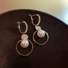Load image into Gallery viewer, Ladies Oversized White Pearl Drop Circle Round Zircon Crystal Dangling Earrings
