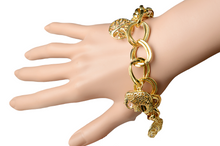 Load image into Gallery viewer, Ladies Gold Chunky Round Link Elephant &amp; Tree of Life Charms Handchain Bracelets
