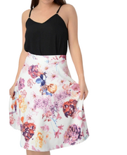 Load image into Gallery viewer, Ladies White Multi Floral Print Elasticated Waist Fit &amp; Flare Skirt
