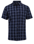 Mens Navy Pure Cotton Check Short sleeve Shirt