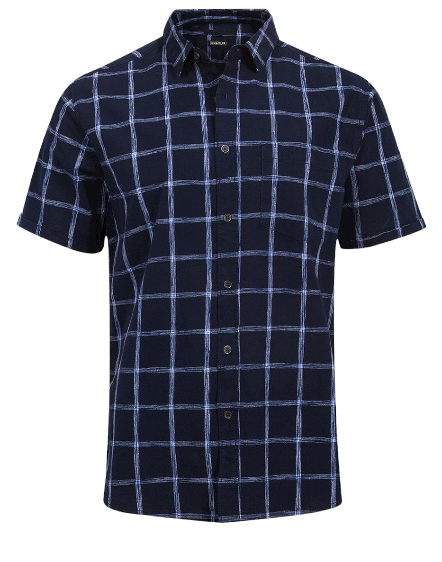 Mens Navy Pure Cotton Check Short sleeve Shirt