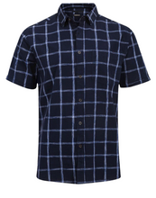 Load image into Gallery viewer, Mens Navy Pure Cotton Check Short sleeve Shirt
