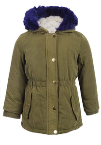 Baby Girls Minoti Olive Green Parka Faux Fur Trim Hooded Winter Jacket