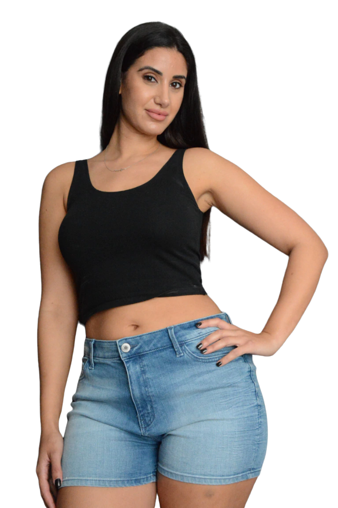 Ladies Indigo Mid Rise Stretchy Cotton Denim Jeans Summer Shorts