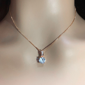 Ladies Rose Gold Minimalist Crystal Zircon Pendant Dainty Link Chain Necklace