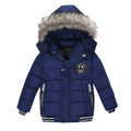 Navy Faux Furry Trim Detachable Hood Fleece Lined Padded Winter Coat
