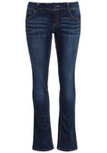 Blue Mid Rise Crinkle Effect Stretchy Bootcut Denim Jeans