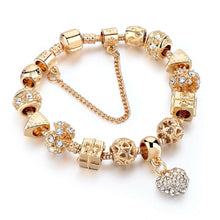 Load image into Gallery viewer, Ladies Gold Gift Box Ball Square Crystal Charms Rope Chain Bracelet
