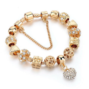 Ladies Gold Gift Box Ball Square Crystal Charms Rope Chain Bracelet