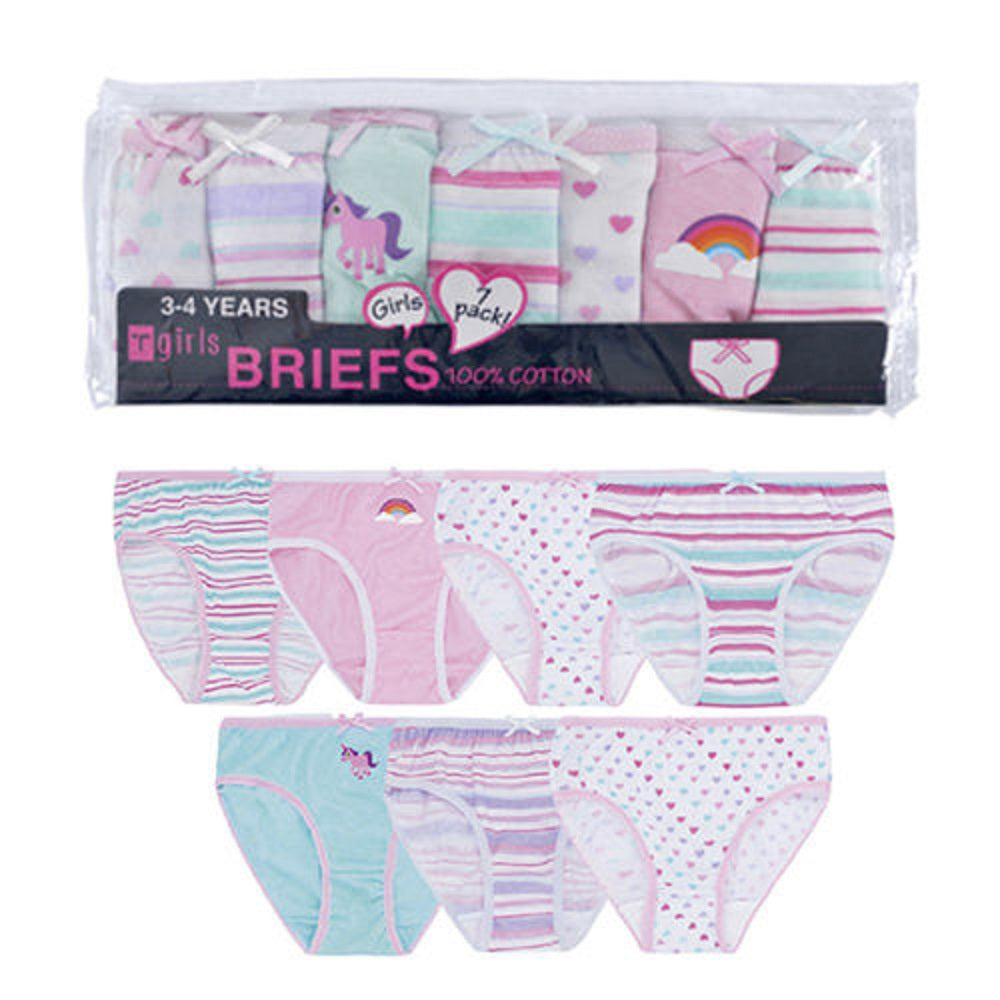 Girls  7 Pack Multi Print & Plain Cotton Blend Knickers