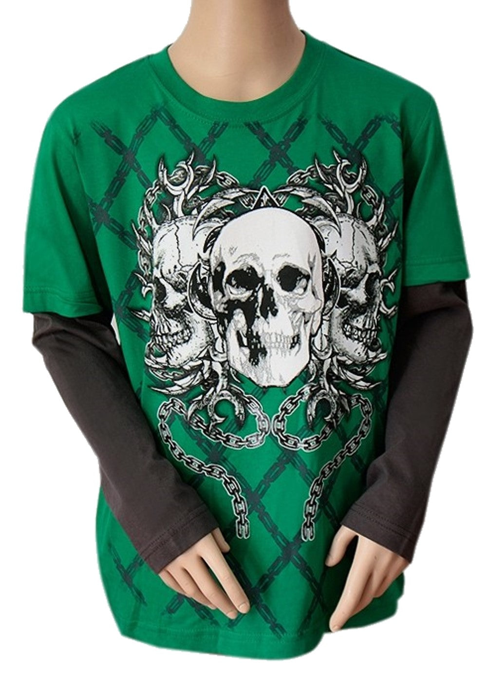 Boys Flipback Green Skull Print T-shirt